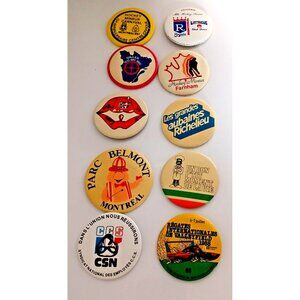 Vintage Lot of 10 Large Pin Back Buttons Quebec Canada in French RARE Lot Metal